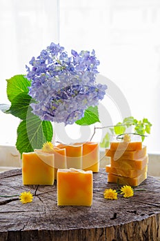Homemade orange and dandelion herbal soap