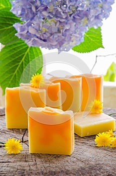 Homemade orange and dandelion herbal soap