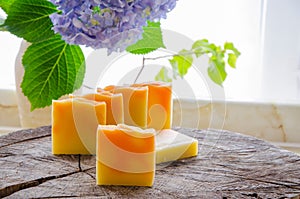 Homemade orange and dandelion herbal soap