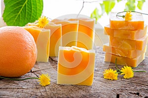 Homemade orange and dandelion herbal soap