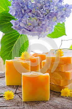 Homemade orange and dandelion herbal soap