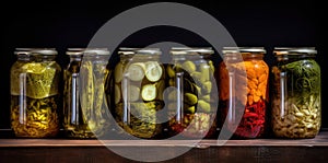 Homemade organic garlic vegetable jar food glass preserve pickle canned cucumber background ingredient