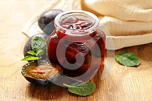 Homemade organic jam of plum.