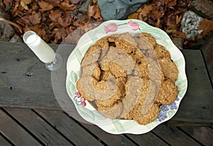 Homemade outmeal cookies, and milk