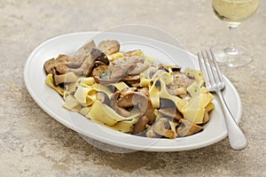 Homemade pappardelle pasta with porcini mushrooms