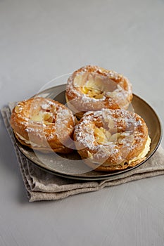 Homemade Paris Brest on a Plate, side view