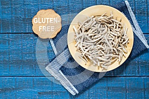 Homemade pasta from amaranth flour in a wooden bowl