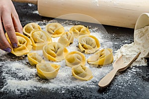 Homemade pasta tortellini stuffed