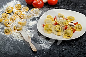 Homemade pasta tortellini stuffed