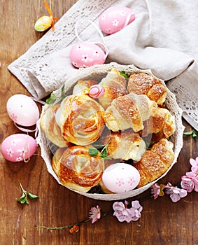 Homemade pastries, muffins, sweet buns for Easter