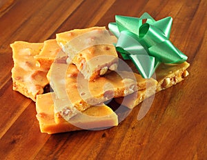 Homemade Peanut Brittle with Green Bow