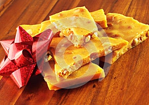 Homemade Peanut Brittle with Red Bow