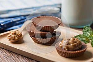 Homemade peanut butter cup, dark chocolate, dessert food