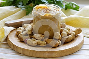 Homemade peanut butter with whole nuts