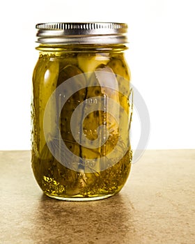 Homemade pickles in mason jars