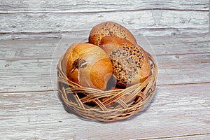 Homemade pies with filling in a basket