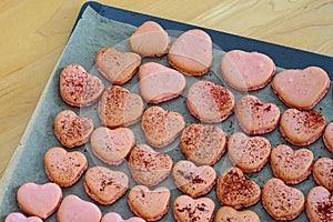 Homemade pink heart homemade macaron cookies
