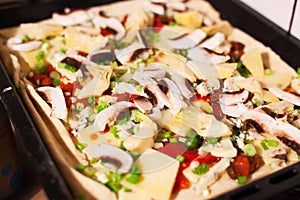 Homemade pizza in pan