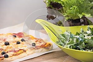 Homemade Pizza and salad