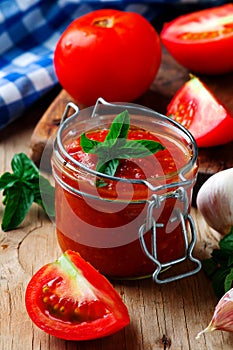 Homemade Pizza sauce in the glass jar