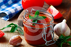 Homemade Pizza sauce in the glass jar