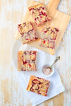 Homemade plum cake with  yeast dough and crumbles