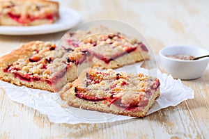 Homemade plum cake with  yeast dough and crumbles