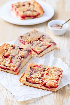 Homemade plum cake with  yeast dough and crumbles