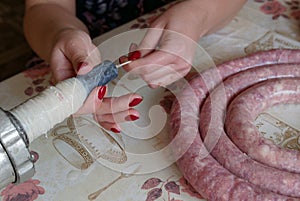 Homemade Pork susages. Traditional polish sausages