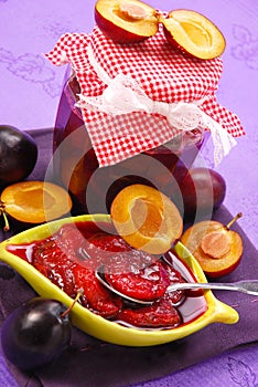 Homemade preserves of plums