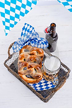 Homemade pretzels and beer