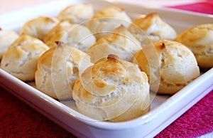 Homemade profiteroles or choux buns