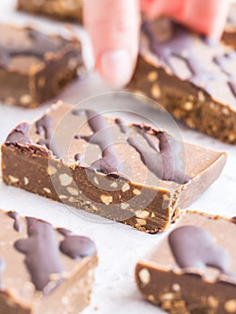 Homemade protein bars with peanut butter and hemp protein
