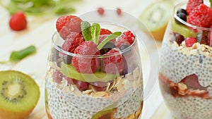 Homemade pudding chia with fruits