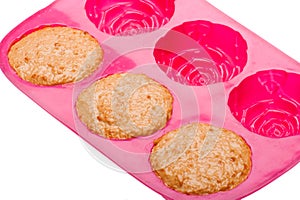 Homemade pudding on white close up