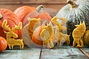 Homemade pumpkin animal shaped cookies - moose, bear and fox - s