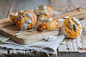 Homemade pumpkin buns with thyme.