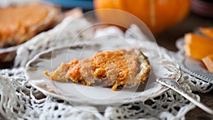 Homemade pumpkin pie with chocolate dough