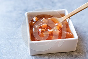 Homemade Quince Jam in Square Ceramic Bowl / Marmalade.