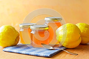 Homemade quince jelly jars fruits