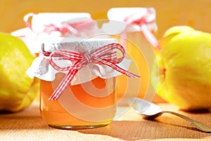 Homemade quince jelly jars fruits