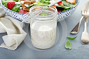 Homemade ranch dressing in a glass jar