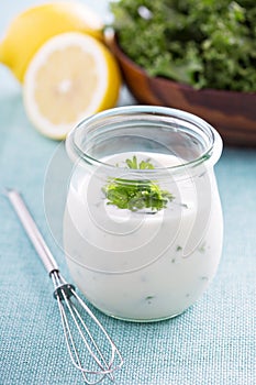 Homemade ranch dressing in a jar