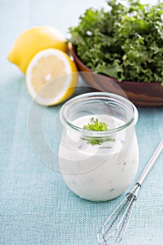 Homemade ranch dressing in a jar