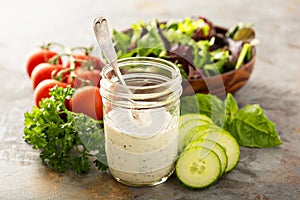 Homemade ranch dressing in a mason jar