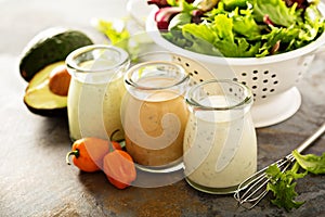 Homemade ranch dressing variety in small jars