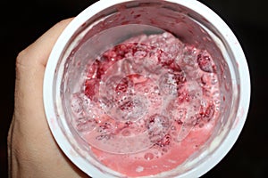 Homemade raspberry and strawberry yogurt