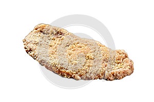 Homemade raw breaded German Weiner Schnitzel. Isolated on white background.