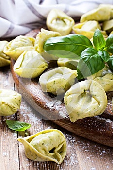 Homemade raw Italian tortelloni