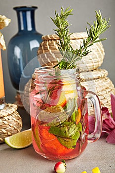 Homemade Refreshing Strawberry Mojito or Lemonade in Mason Jar w